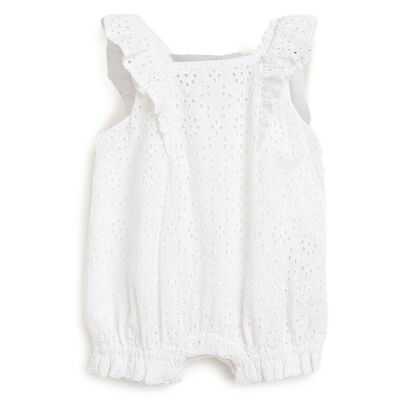 Girls White Solid Short Sleeve Rompers